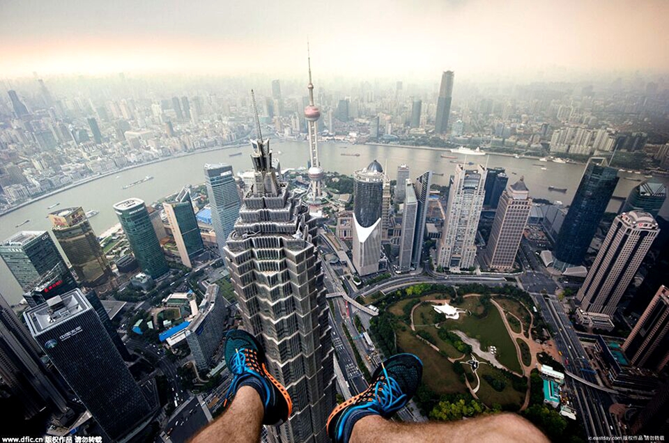 Batmen took selfies on the top of SH Jin Mao Tower